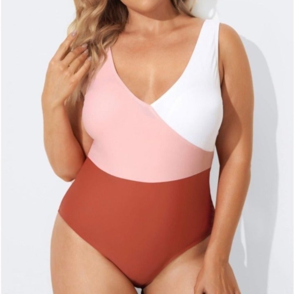 V-Neckline Criss-cross Style One Piece Swimsuit